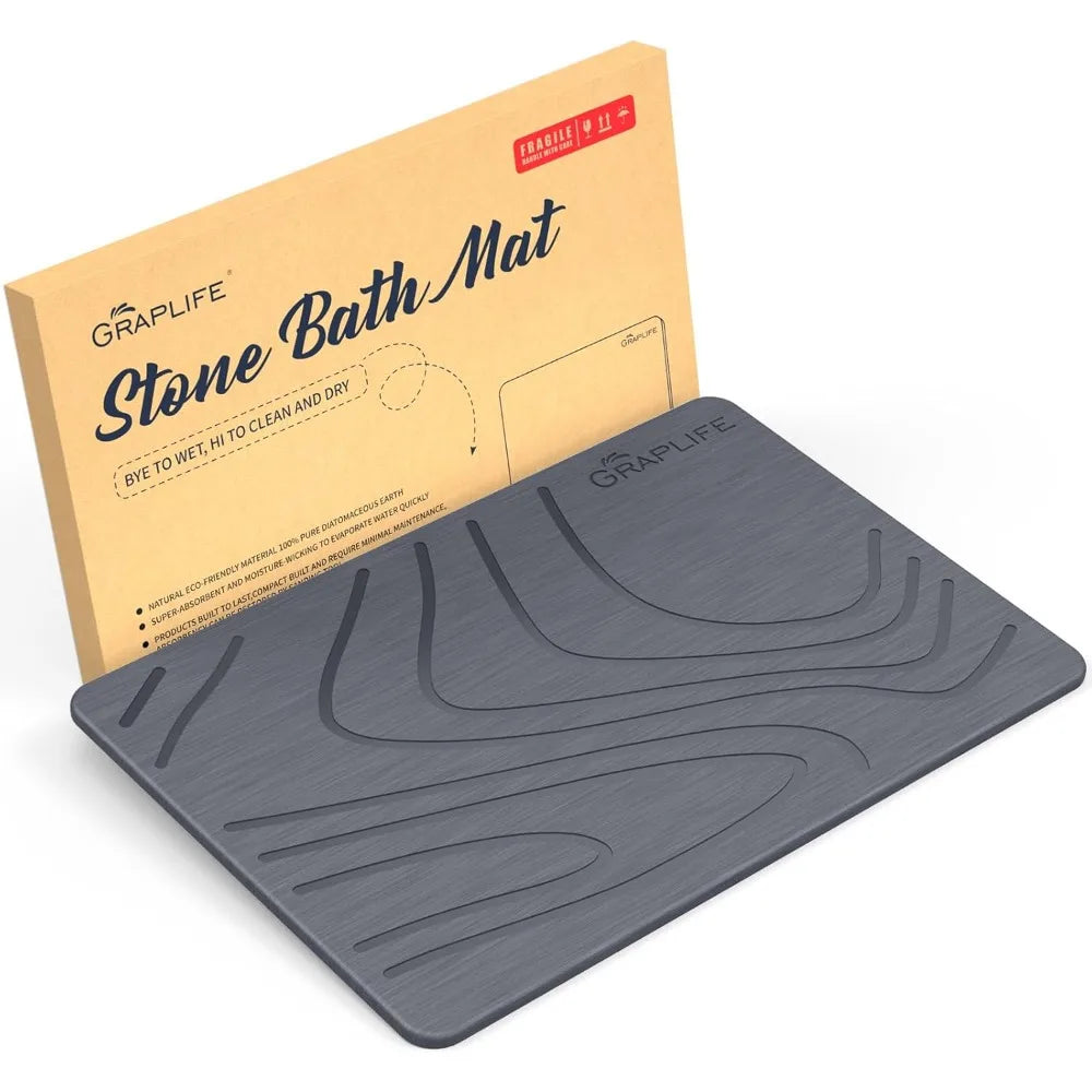 Stone Bath Mat, Diatomaceous Earth Shower Mat, Non-Slip Super Absorbent Quick Drying Bathroom Floor Mat, Natural, Easy to Clean