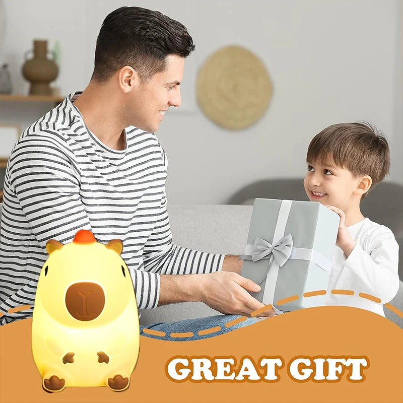 Cute Capybara Night Light Children's Silicone Nightlight Gift USB Rechargeable Animal Touch Bedside Sleep Lamp Decoration