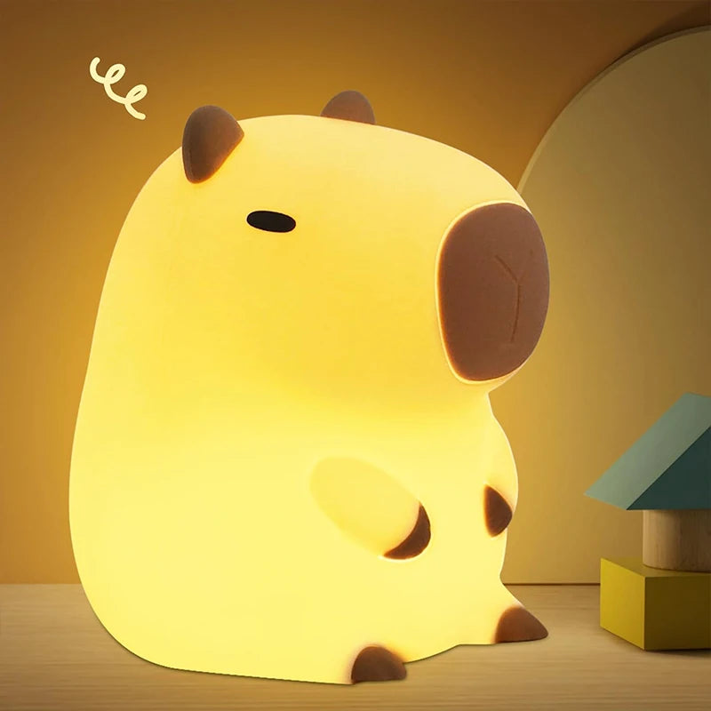 Cute Capybara Night Light Children's Silicone Nightlight Gift USB Rechargeable Animal Touch Bedside Sleep Lamp Decoration