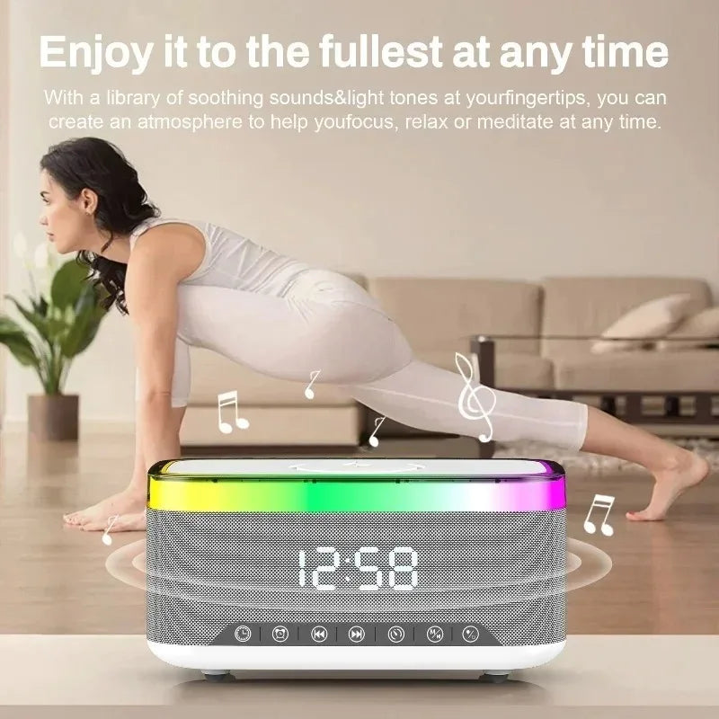 MultiFunction Alarm Clock With Bluetooth Speaker Night Light Mobile Phone 15W Fast Charging Station Wireless Charger for Home